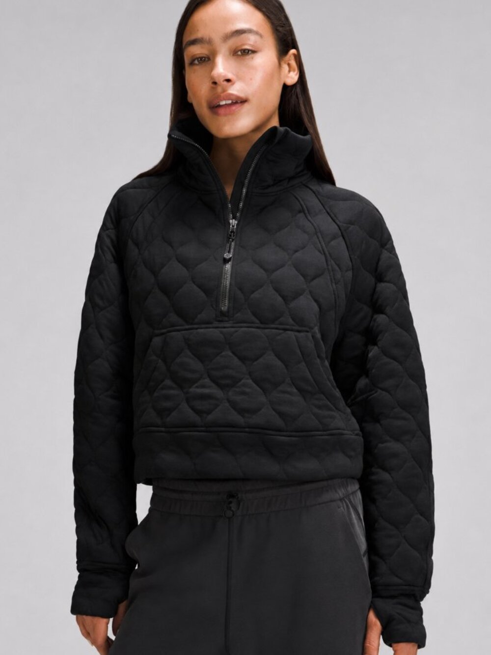 Lululemon Scuba Oversized Quilted Half Zip Funnel Neck Black Size Small